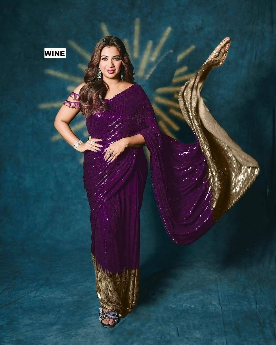 Wine Bollywood Blockbuster Georgette Saree with Dual Sequin Embroidery